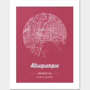 City map in red: Albuquerque New Mexico, USA with retro vintage flair Posters and Art